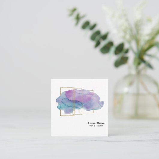 *~* Geometrische Gold Chic Paarse Magenta Waterver Vierkante Visitekaartje (Staand voorkant)