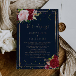 Geometrische Gold Glitter en Red Elopement Recepti Kaart