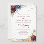 Geometrische Gold Glitter Front & Back Wedding Kaart (Voorkant)