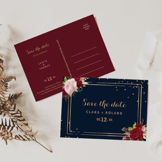 Geometrische Gold Glitter Red Tropical Save the Da Briefkaart