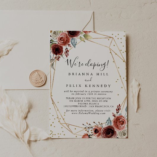 Geometrische Gold Glitter Spring Elopement Recepti Kaart
