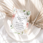 Geometrische Gold Green Foliage Engagement Party Kaart<br><div class="desc">Deze geometrische goudgroene uitnodiging voor een verlovingsfeest is perfect voor een moderne viering van het verloving. Het ontwerp is voorzien van met de hand verfde botanische groen- en goudbladerbladeren met roze,  blozen,  witte bloemen,  die een elegant geometrisch lijst aanhangen.</div>