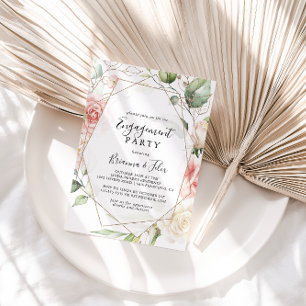 Geometrische Gold Green Foliage Engagement Party Kaart