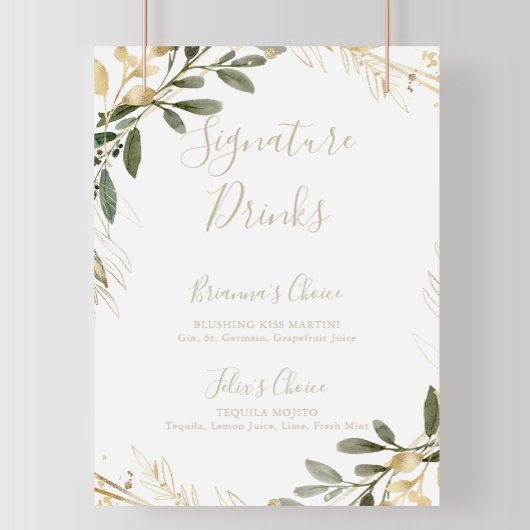 Geometrische Gold Greenery Herfst Signature Drink  Poster