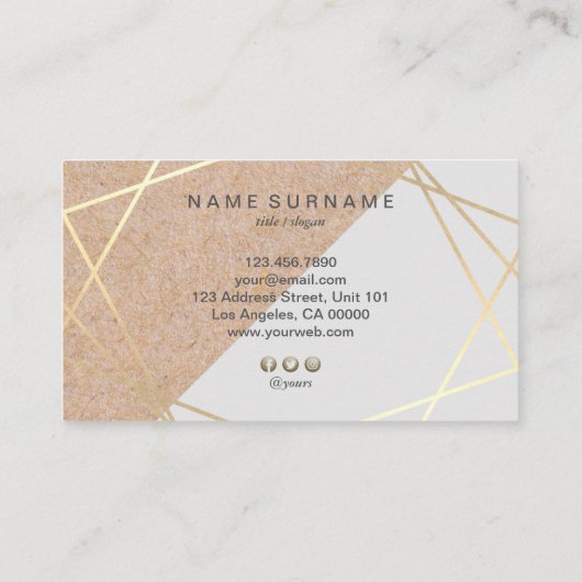 Geometrische Gold Kraft Gedrukte parelgrijze verke Visitekaartje (Achterkant)