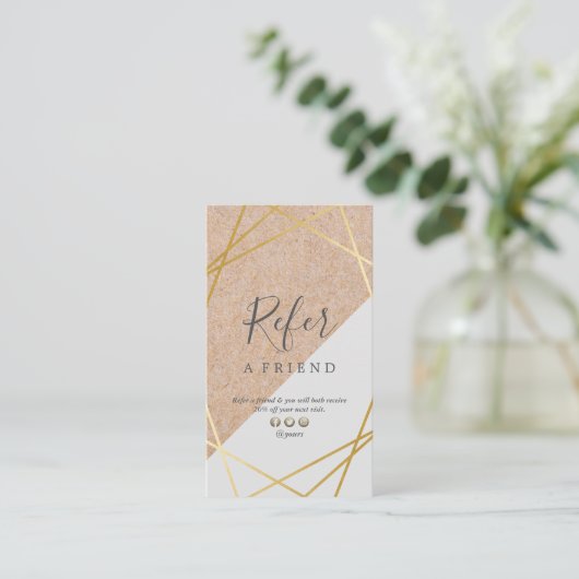 Geometrische Gold KraftGedrukte grijze verwijzing  Visitekaartje (Staand voorkant)