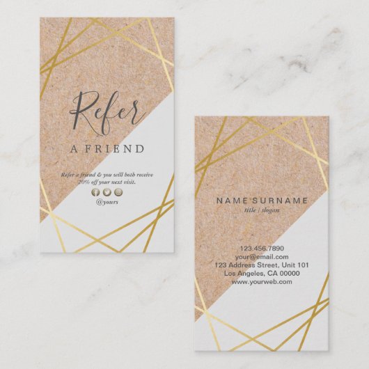 Geometrische Gold KraftGedrukte grijze verwijzing  Visitekaartje (Voorkant / Achterkant)