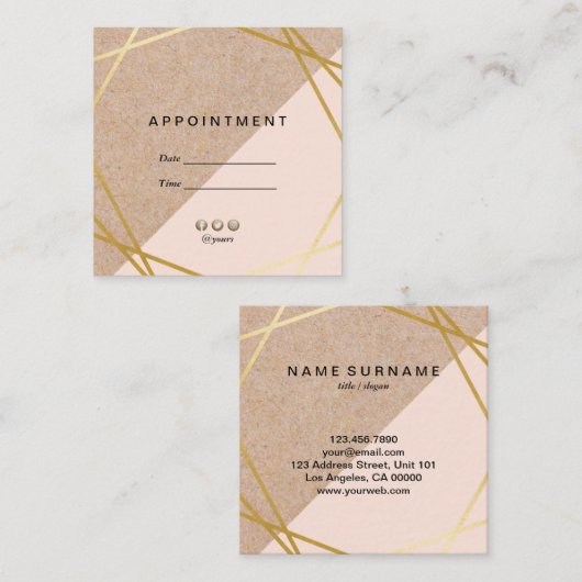 Geometrische Gold KraftPrinted Lt Pink Appointment Vierkante Visitekaartje (Voorkant / Achterkant)