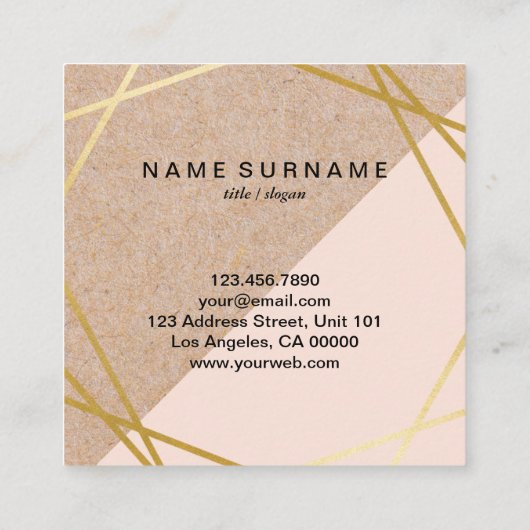 Geometrische Gold KraftPrinted Lt Pink Appointment Vierkante Visitekaartje (Achterkant)