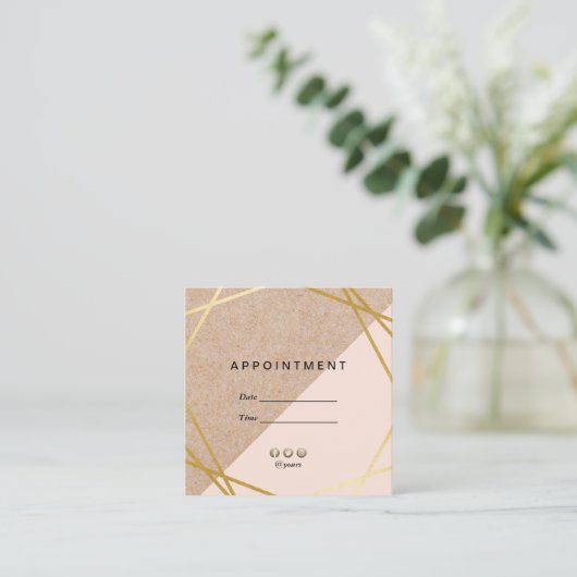 Geometrische Gold KraftPrinted Lt Pink Appointment Vierkante Visitekaartje (Staand voorkant)