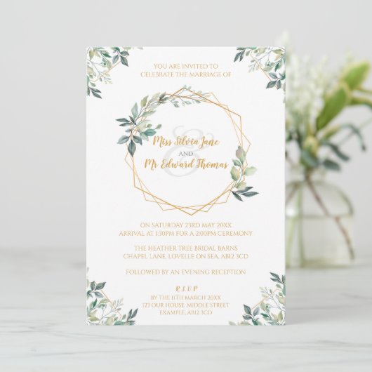 Geometrische Gold Leaf bruiloft uitnodiging (Staand voorkant)