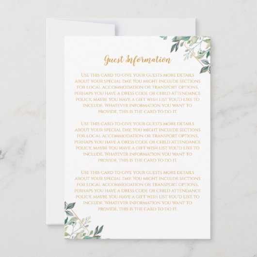 Geometrische Gold Leaf Wedding Guest Information K Kaart (Voorkant)