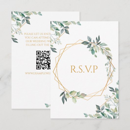 Geometrische Gold Leaf Wedding RSVP-Kaart RSVP Kaartje (Voorkant / Achterkant)