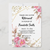 Geometrische Gold Lijst Roze FloralRetirement Kaart (Voorkant)