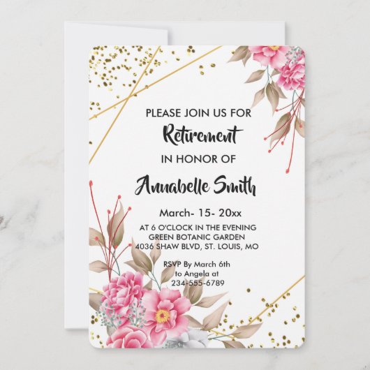 Geometrische Gold Lijst Roze     FloralRetirement Kaart (Voorkant)