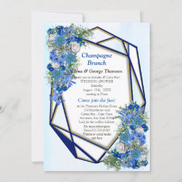 Geometrische Gold-Navy Blauwe Bloemen Paar Douche Kaart