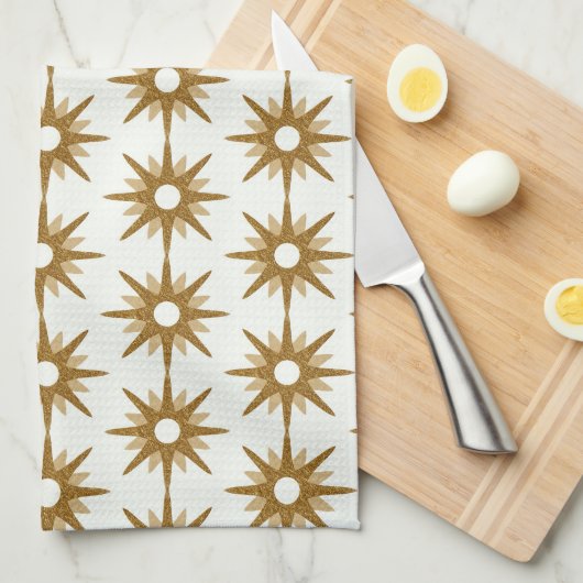 Geometrische Gold Starburst Striped Pattern Theedoek (Quarter Fold)