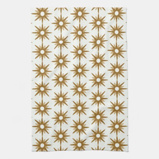 Geometrische Gold Starburst Striped Pattern Theedoek (Verticaal)