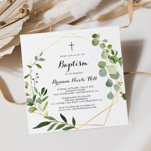 Geometrische Gold Tropical Green Calligraphy Bapti Kaart