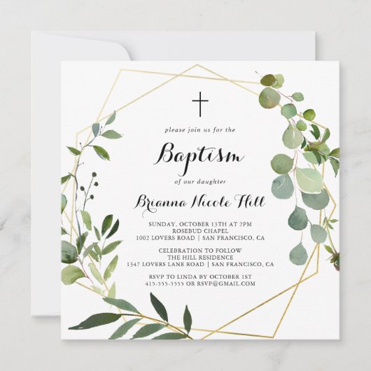 Geometrische Gold Tropical Green Calligraphy Bapti Kaart (Voorkant)