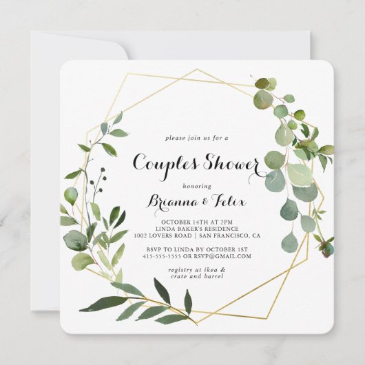 Geometrische Gold Tropical Green Couples Shower Kaart (Voorkant)