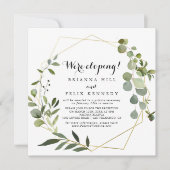 Geometrische Gold Tropical Green Elopement Recepti Kaart (Voorkant)
