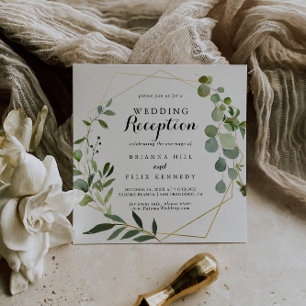 Geometrische Gold Tropical Green Wedding Reception Kaart