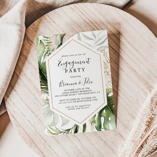 Geometrische Gold Tropical Greenery Engagement Par Kaart