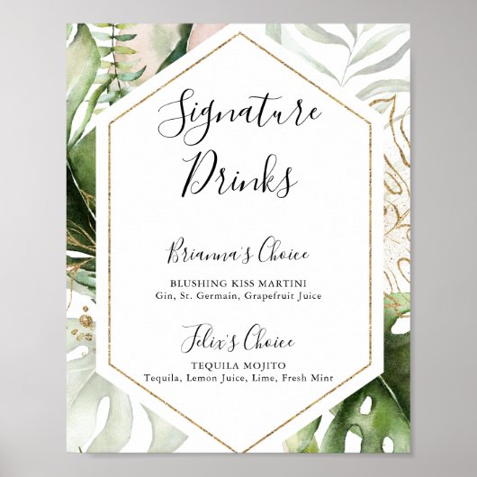 Geometrische Gold Tropical Signature Drink Sign Poster (Voorkant)