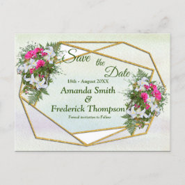 Geometrische GoldGlitter Flower Bouquet Save the D Aankondigingskaart