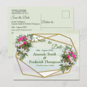 Geometrische GoldGlitter Flower Bouquet Save the D Aankondigingskaart (Voorkant / Achterkant)