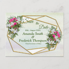 Geometrische GoldGlitter Flower Bouquet Save the D Aankondigingskaart