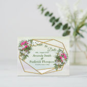 Geometrische GoldGlitter Flower Bouquet Save the D Aankondigingskaart (Staand voorkant)