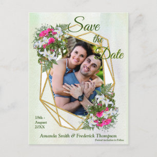 Geometrische GoldGlitter Flower Bouquet Save the D Aankondigingskaart