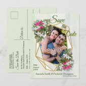 Geometrische GoldGlitter Flower Bouquet Save the D Aankondigingskaart (Voorkant / Achterkant)