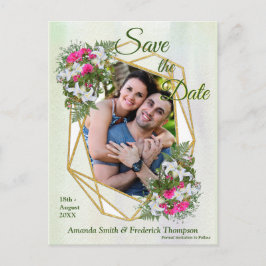 Geometrische GoldGlitter Flower Bouquet Save the D Aankondigingskaart