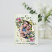 Geometrische GoldGlitter Flower Bouquet Save the D Aankondigingskaart (Staand voorkant)