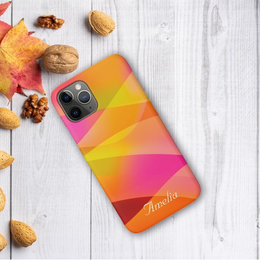 Geometrische golf geel magenta sinaasappel met naa Case-Mate iPhone case