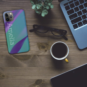 Geometrische golf paarse turquoise violet met naam Case-Mate iPhone case