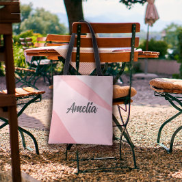 Geometrische golf pastel roze rose-kleur met naam tote bag