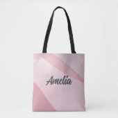 Geometrische golf pastel roze rose-kleur met naam tote bag (Voorkant)