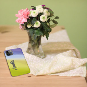 Geometrische golflavendel blauw geel met naam Case-Mate iPhone case