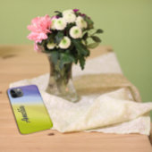 Geometrische golflavendel blauw geel met naam Case-Mate iPhone case