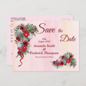 Geometrische goud bordeaux bloemen save the date aankondigingskaart (Voorkant / Achterkant)