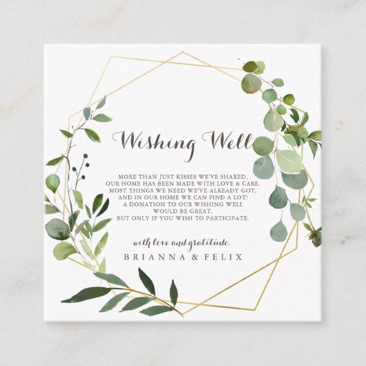Geometrische Goud Bruin Groen Trouwen Wishing Well Informatiekaartje (Voorkant)