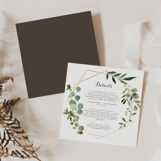 Geometrische Goud Bruin Groen Wedding Details Informatiekaartje