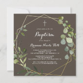 Geometrische Goud Bruin Groene Kalligrafie Doop Kaart (Voorkant)
