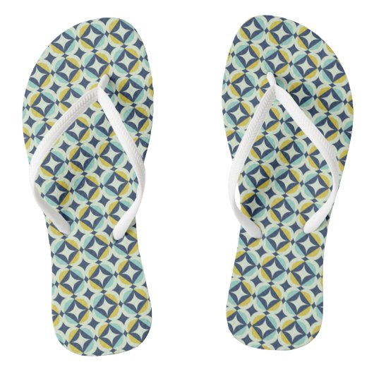 Geometrische goud- en blauwpatroon teenslippers (Voetbed)