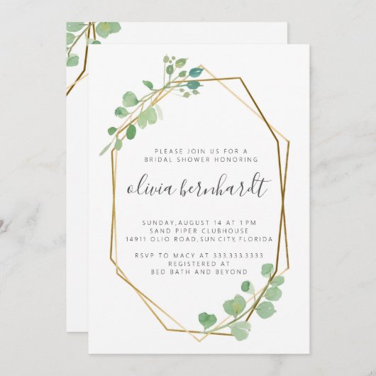 Geometrische goud- en Eucalyptusgrens Kaart (Voorkant / Achterkant)