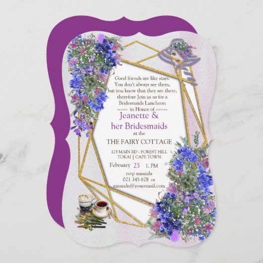 Geometrische goud- en lavender Flowers Bridemaids  Kaart (Voorkant / Achterkant)